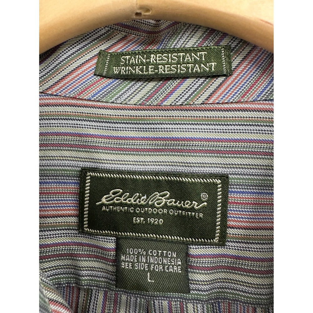 Eddie Bauer Men Long Sleeve Button Down Shirt Wrinkle Resistant Striped Cotton L - Picture 3 of 10